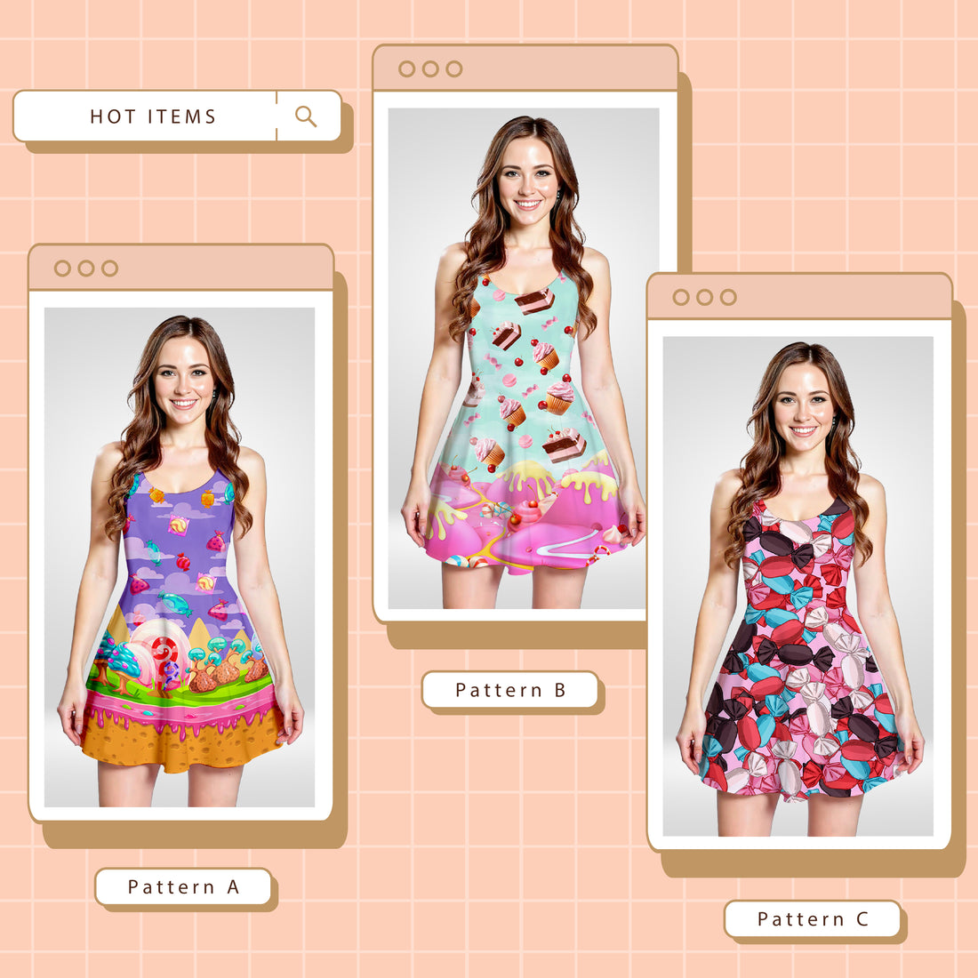 All Over Print Pattern Sleeve Dress
