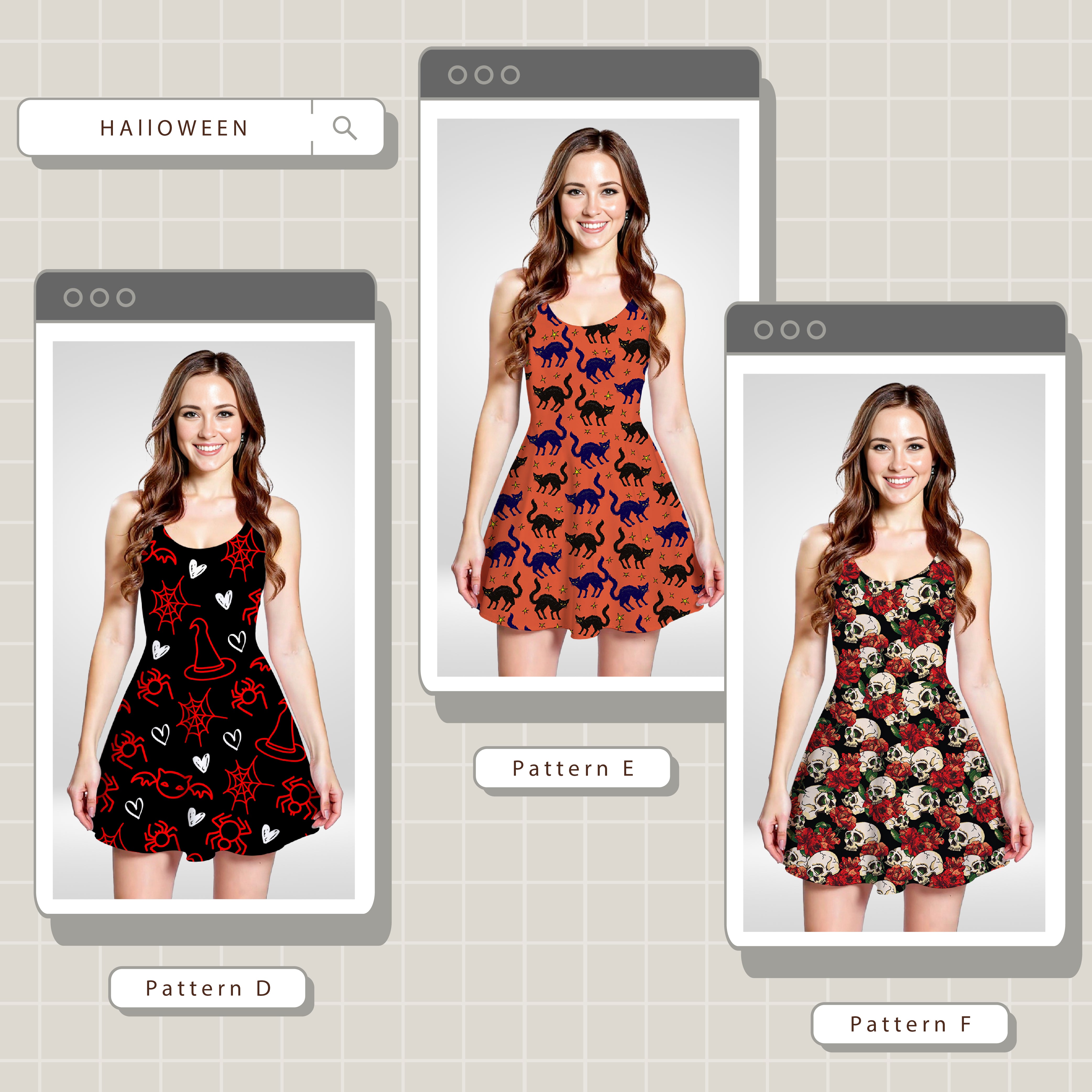 Halloween All Over Print Pattern Sleeve Dress