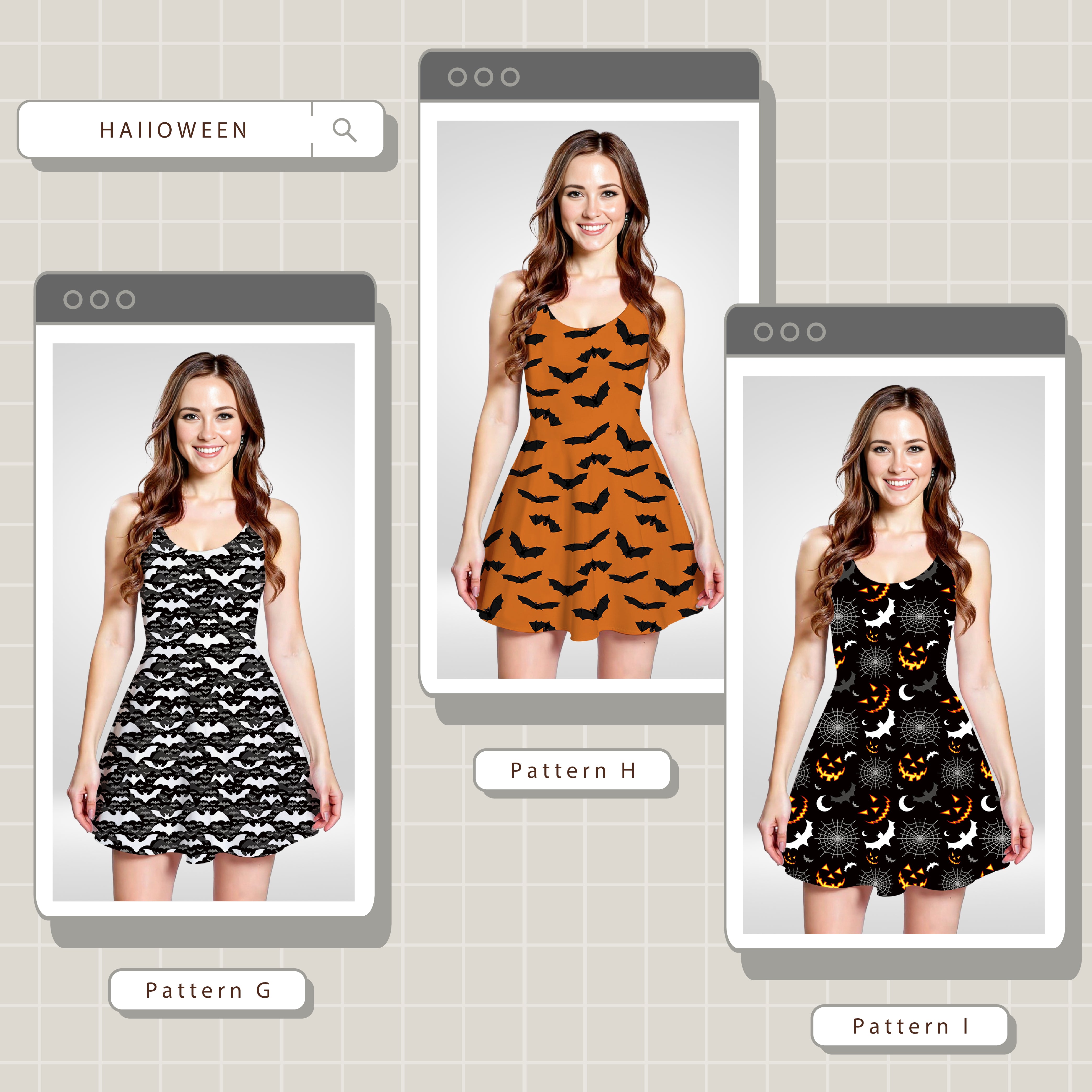 Halloween All Over Print Pattern Sleeve Dress